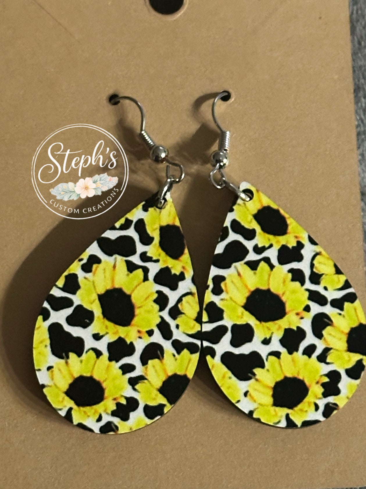 Sublimation Sunflower teardrop earrings